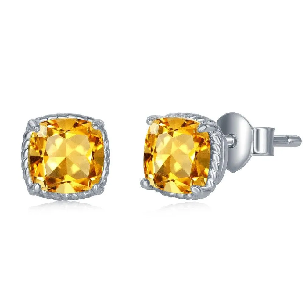 Sterling Silver 6mm Cushion Cut Citrine Earrings 