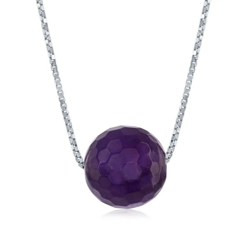 Sterling Silver 8mm Dark Amethyst Faceted Bead Necklace 