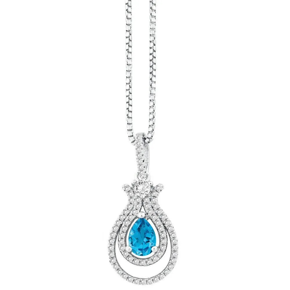 Sterling Silver .945cttw Round & Pear Swiss Blue Topaz with .552ct Wh Tpz  Necklace 