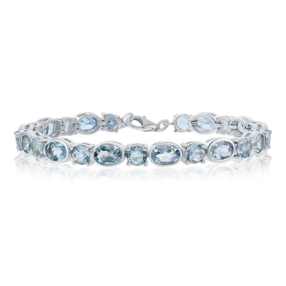 Sterling Silver Alternating 5mm Round & 7x5mm Oval 17.95cttw Blue Topaz Gem Bracelet 