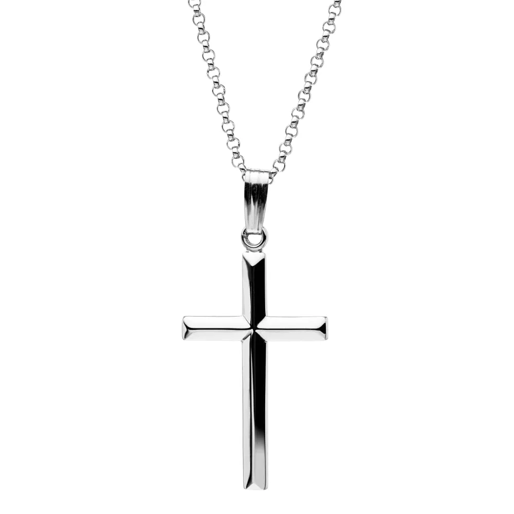 Sterling Silver Beveled Cross Pendant Necklace 