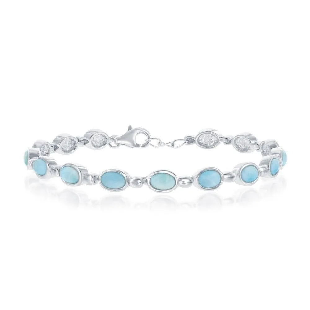 Sterling Silver Bezel-Set Oval Larimar Linked Bracelet, 7" 