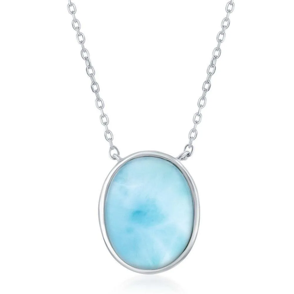 Sterling Silver Bezel Set Oval Larimar Necklace 