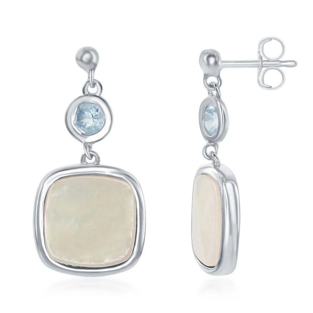 Sterling Silver Blue Topaz and Square MOP Earrings 
