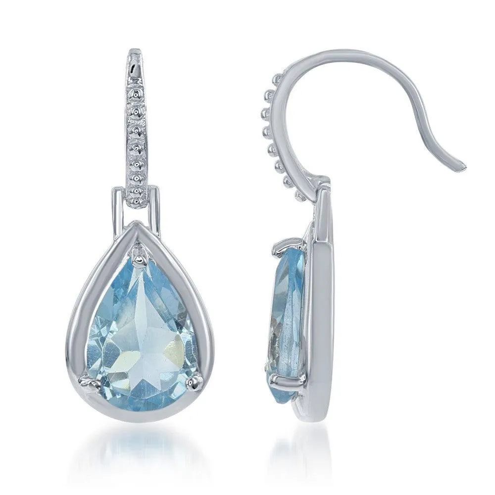 Sterling Silver Blue Topaz Teardrop Earrings 