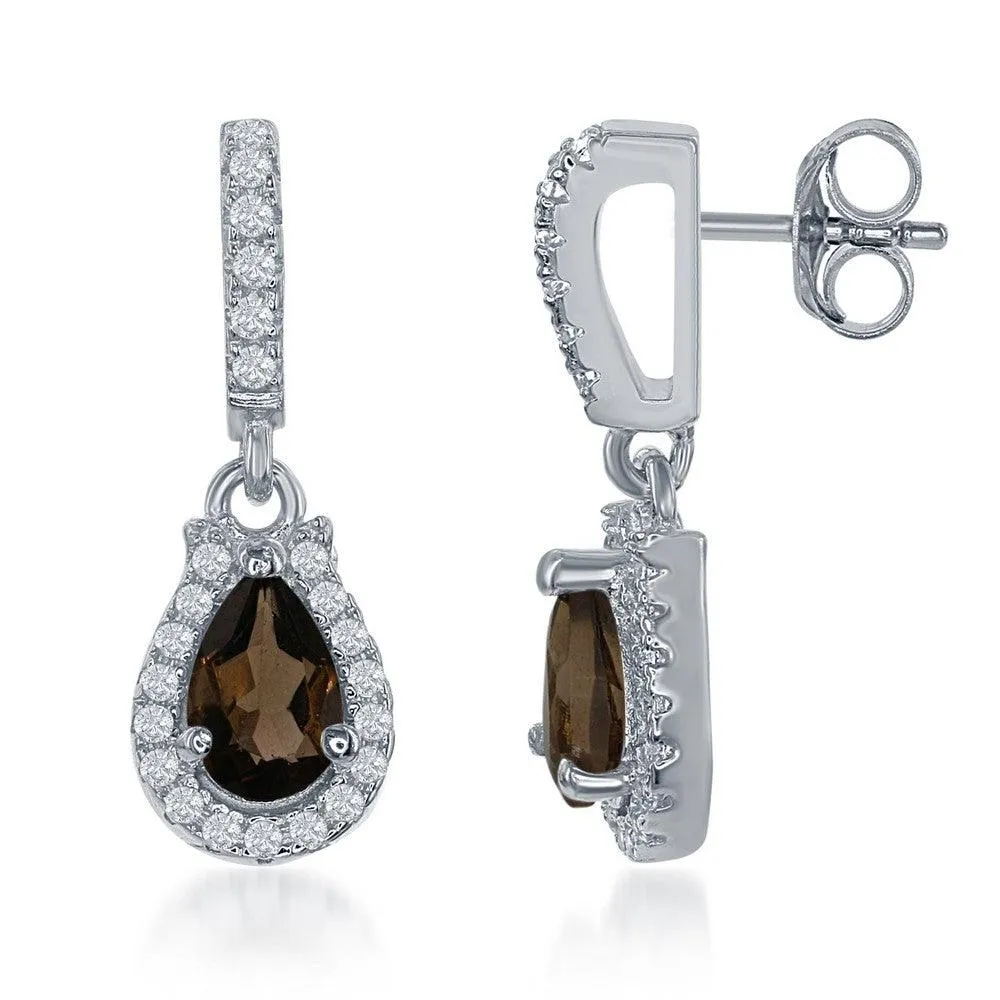 Sterling Silver Brown Pear Smoky Quartz Earrings 