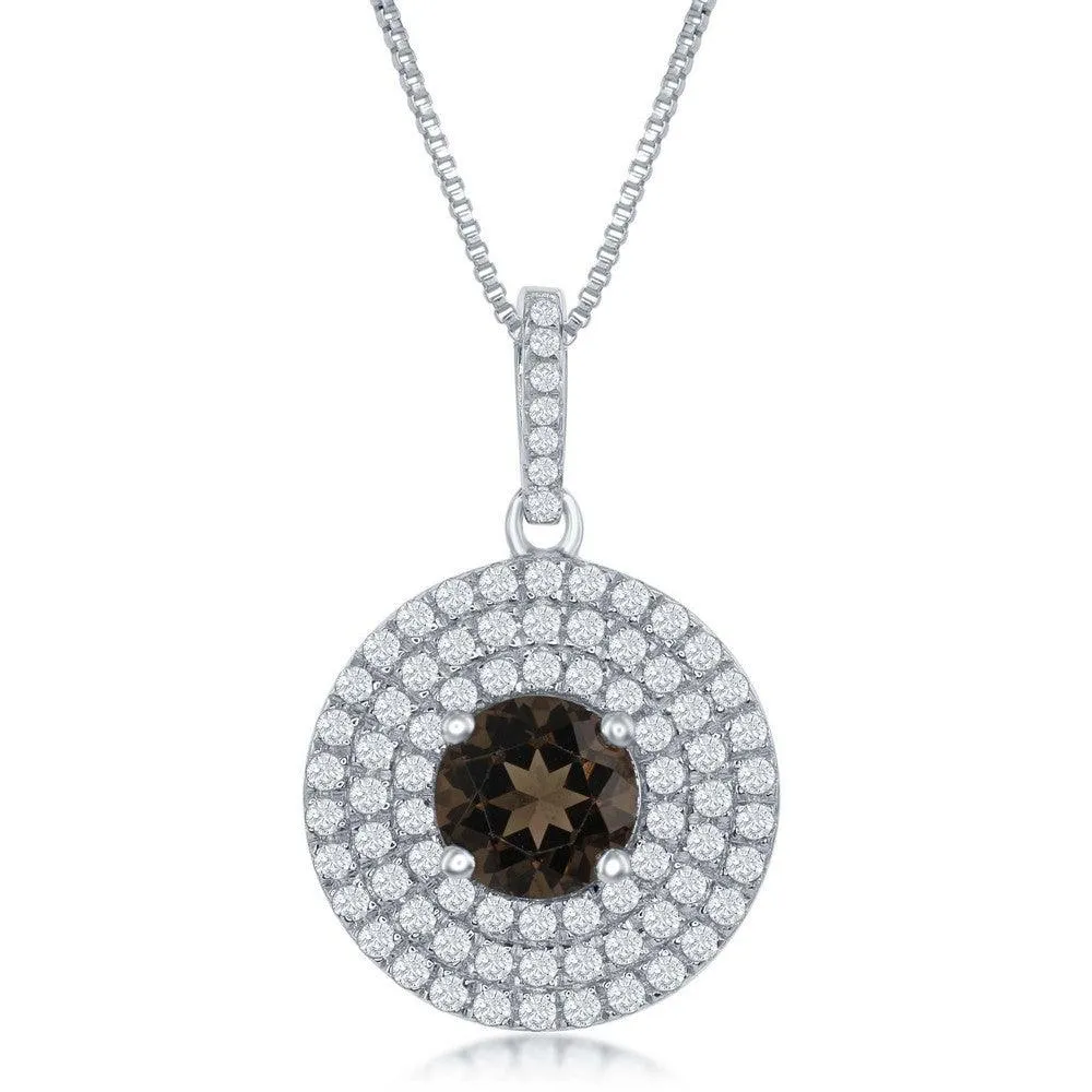 Sterling Silver Brown Smokey Quartz Necklace 