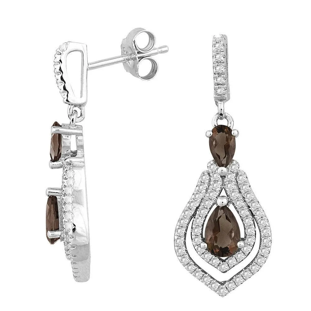 Sterling Silver Brown Smoky Quartz Topaz Earrings 