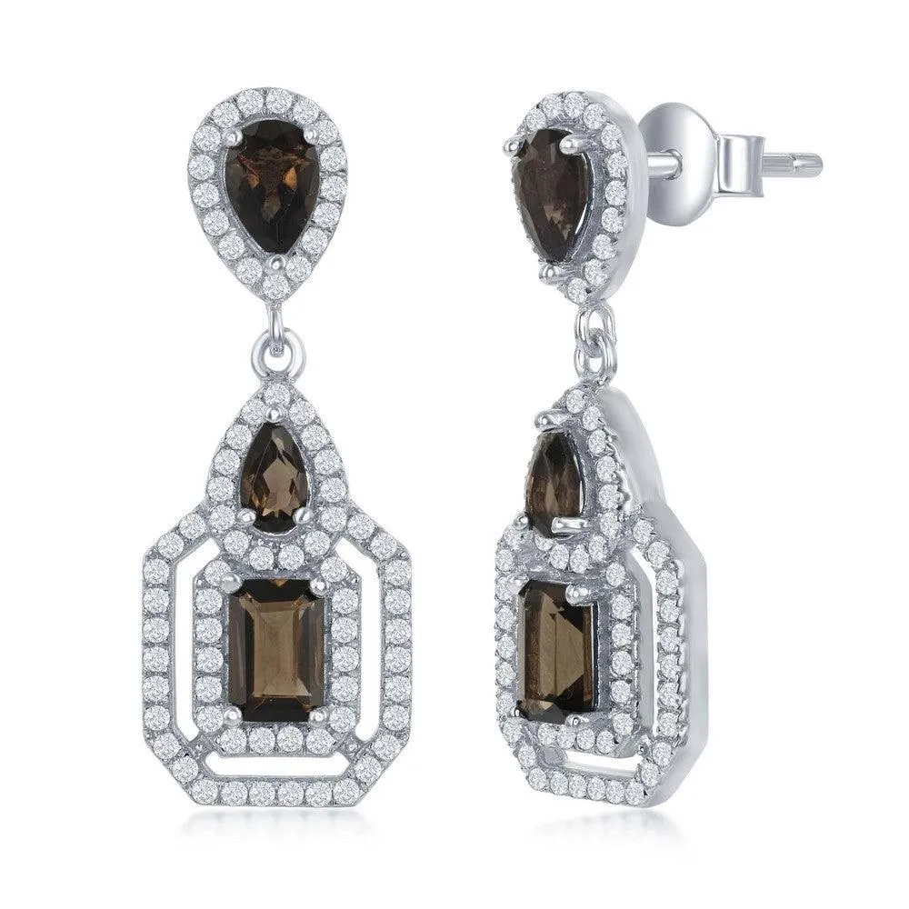 Sterling Silver Brown Square Hexagon Earrings 