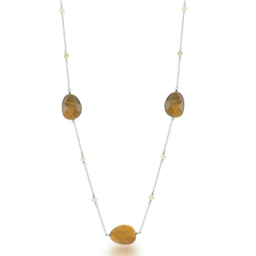 Sterling Silver Brown Tiger Eye with Round FWP Necklace 