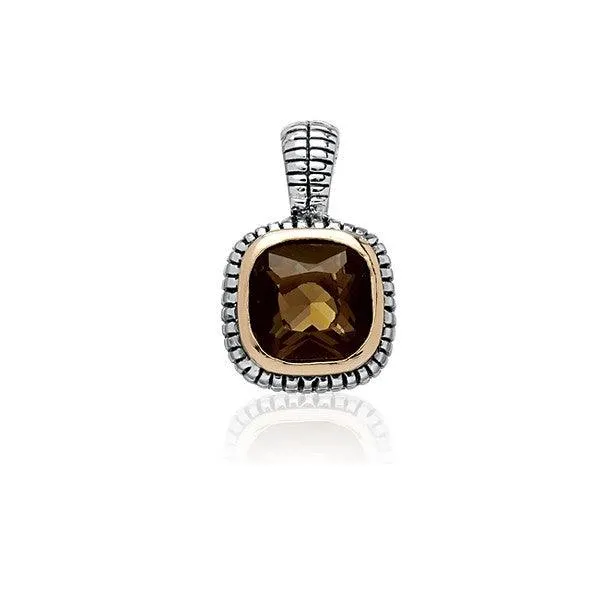 Sterling Silver Center Square Brown Topaz CZ With  Surrounding GP Line and Black Finish Pendant 