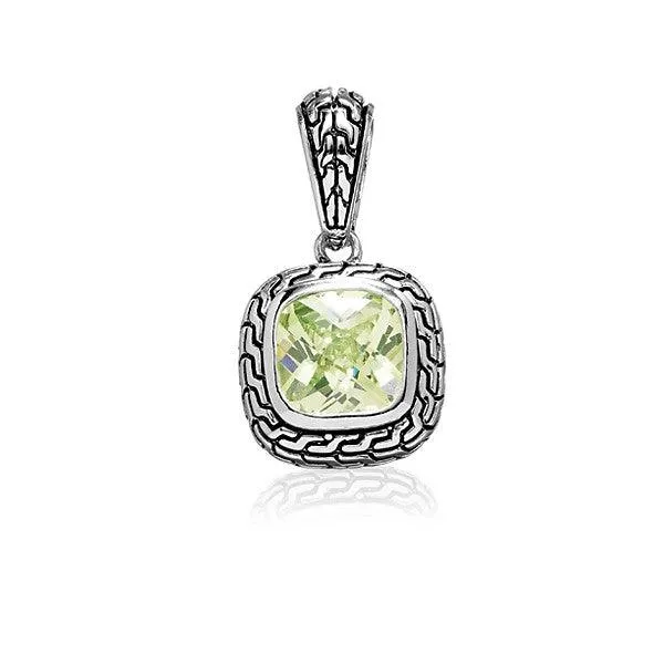 Sterling Silver Center Square Peridot CZ and Black Finish Pendant 