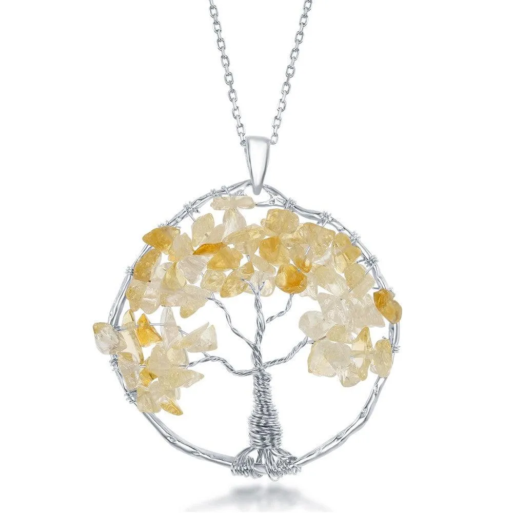 Sterling Silver Citrine Beads Tree of Life Pendant 
