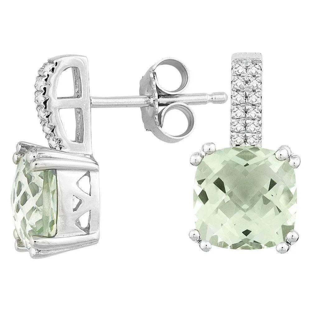 Sterling Silver Cushion Green Amethyst Earrings 