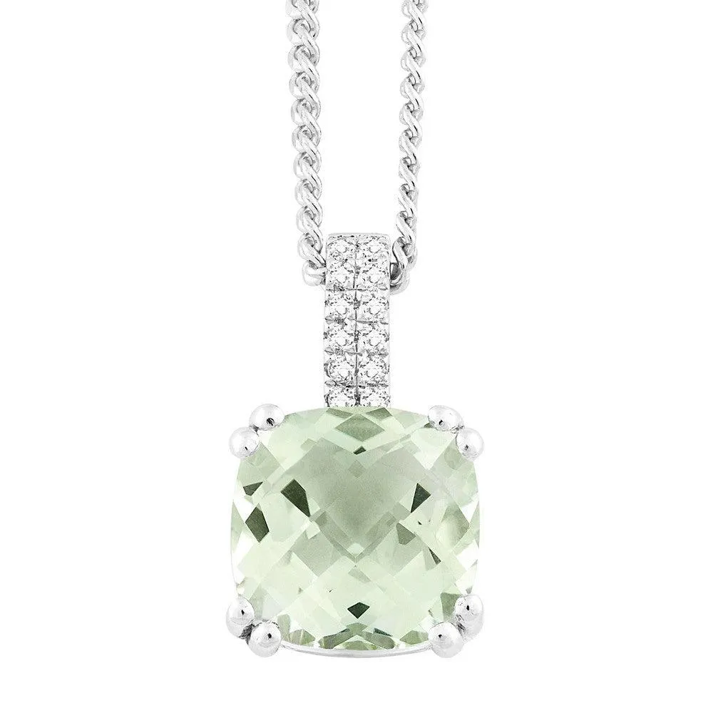 Sterling Silver Cushion Green Amethyst Necklace 