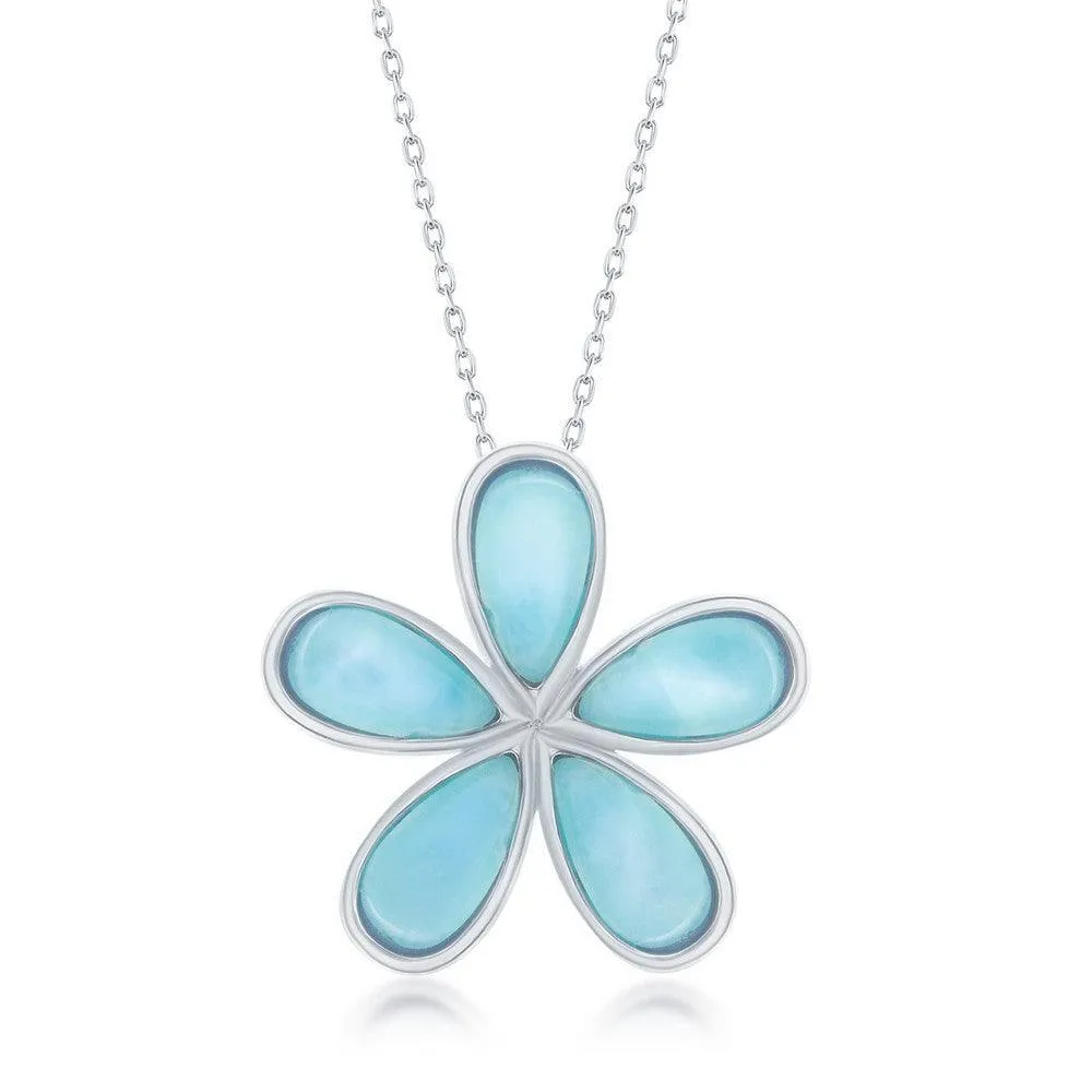 Sterling Silver Daisy Flower Larimar Pendant 