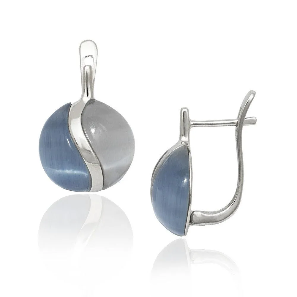 Sterling Silver Dark and Light Blue Cat's Eye Earrings 