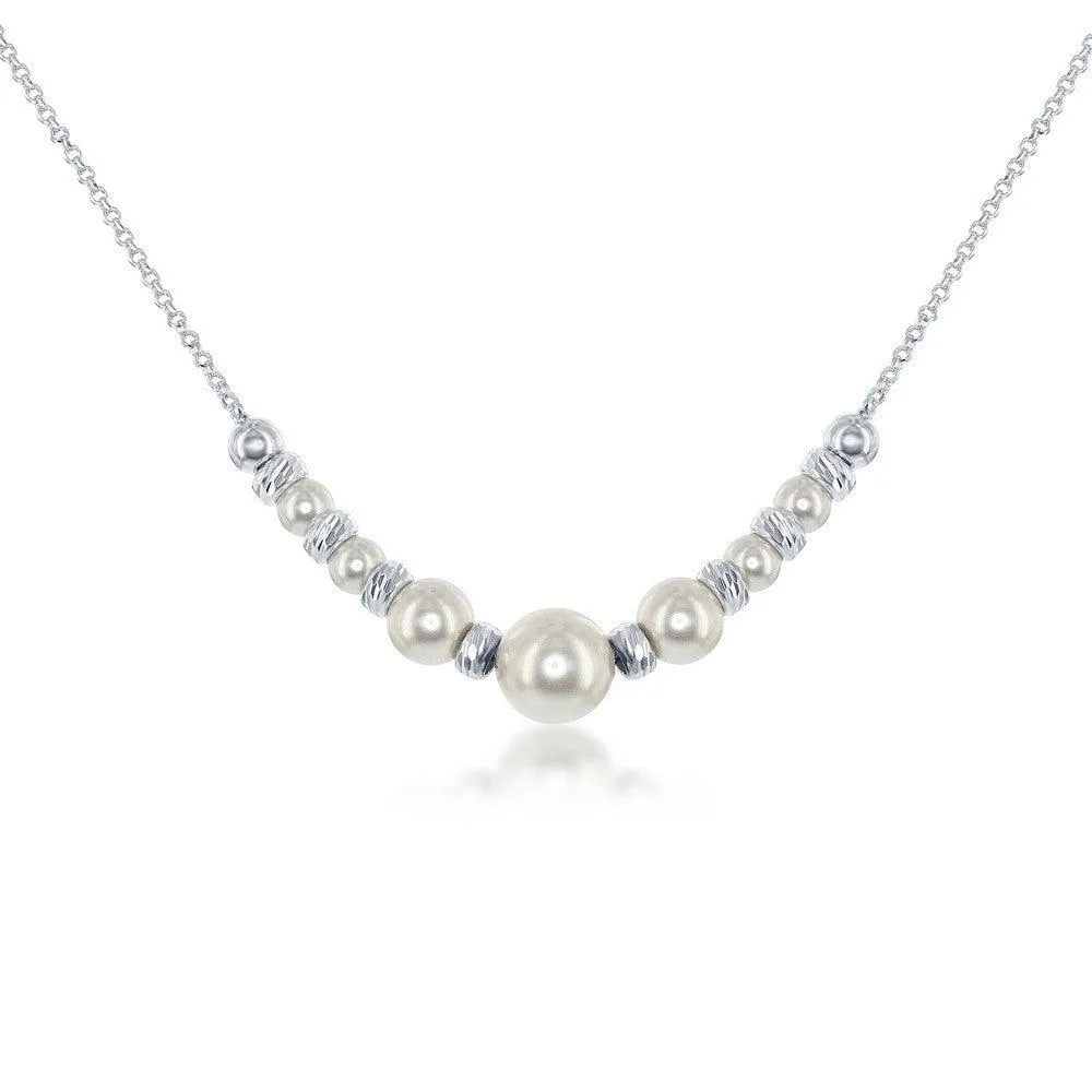 Sterling Silver Diamond Cut Beads and Swarovski Pearl Necklace 