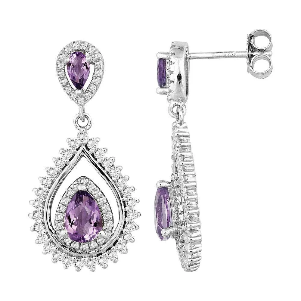 Sterling Silver Double Pear Amethyst Earrings 