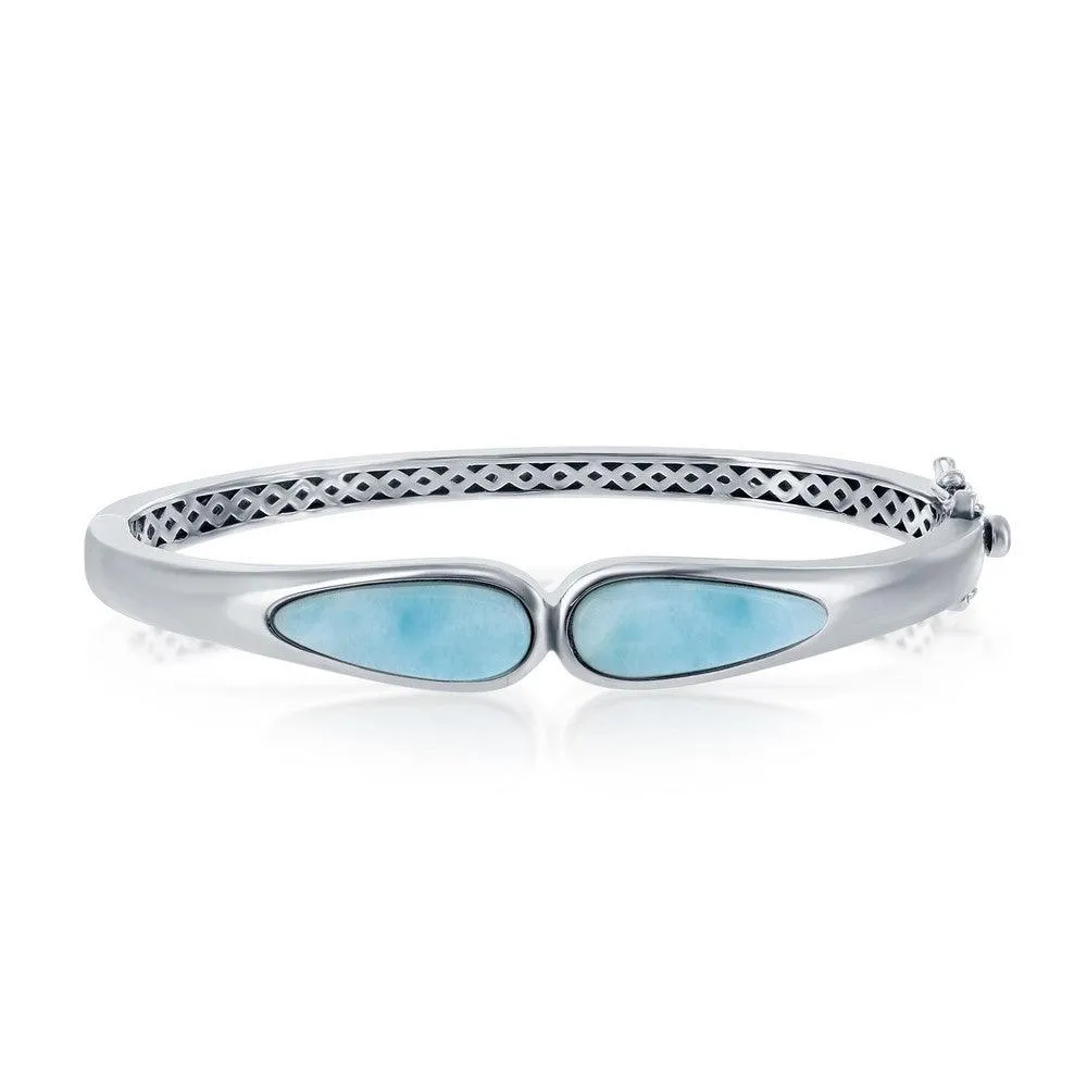 Sterling Silver Double Teardrop Larimar Bangle 