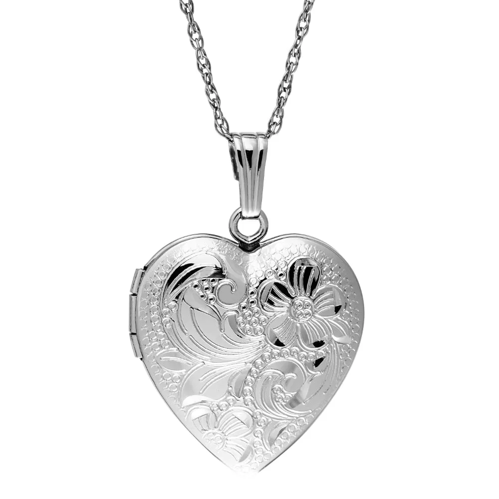 Sterling Silver Engraved Heart Locket Necklace 18" 