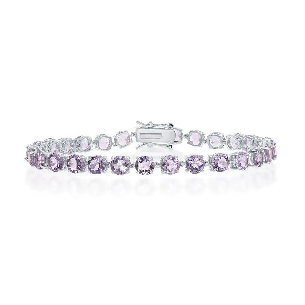 Sterling Silver Four-Prong 5mm Round 12.76cttw Amethyst Bracelet 