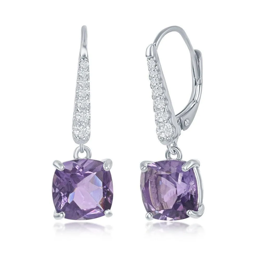 Sterling Silver Four Prong Amethyst Earrings 