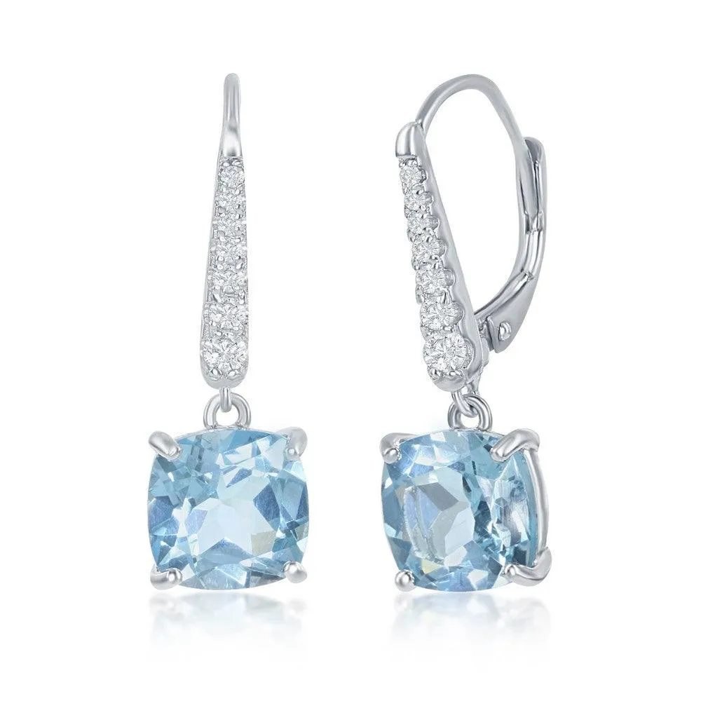 Sterling Silver Four Prong Blue Topaz Earrings 