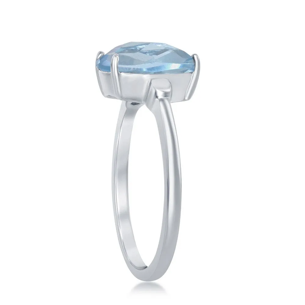 Sterling Silver Four-Prong Checkered 3.85cttw Blue Topaz Ring - W-2147