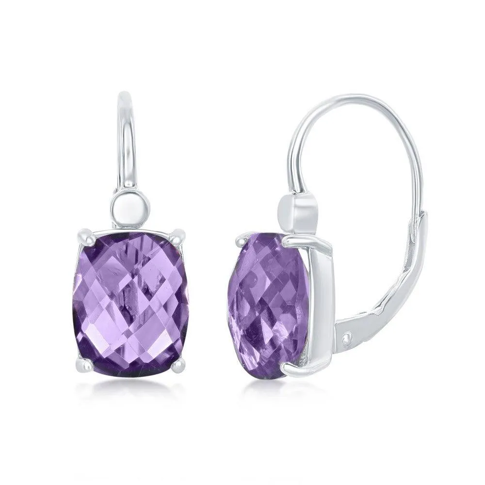 Sterling Silver Four-Prong Checkered 5.7cttw Amethyst Earrings 