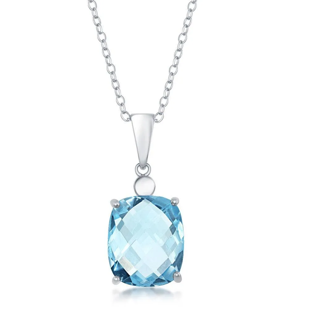 Sterling Silver Four-Prong Checkered 7.4cttw Blue Topaz Necklace 