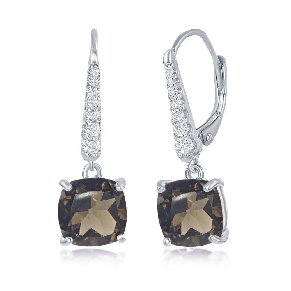 Sterling Silver Four Prong Smoky Quartz Earrings 