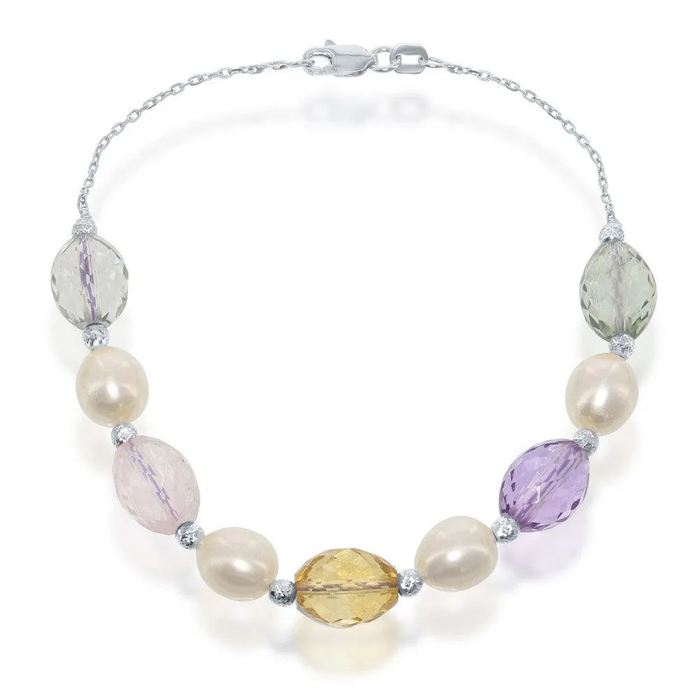 Sterling Silver FWP with Citrine and Amethyst Bracelet, 7.5" 