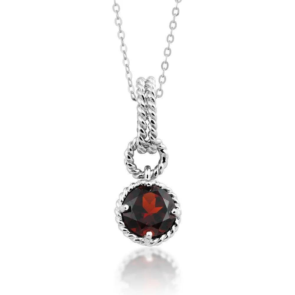 Sterling Silver Garnet Gemstone Circle Pendant 