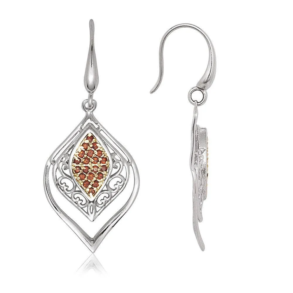 Sterling Silver Garnet Stone Marquise Earrings 