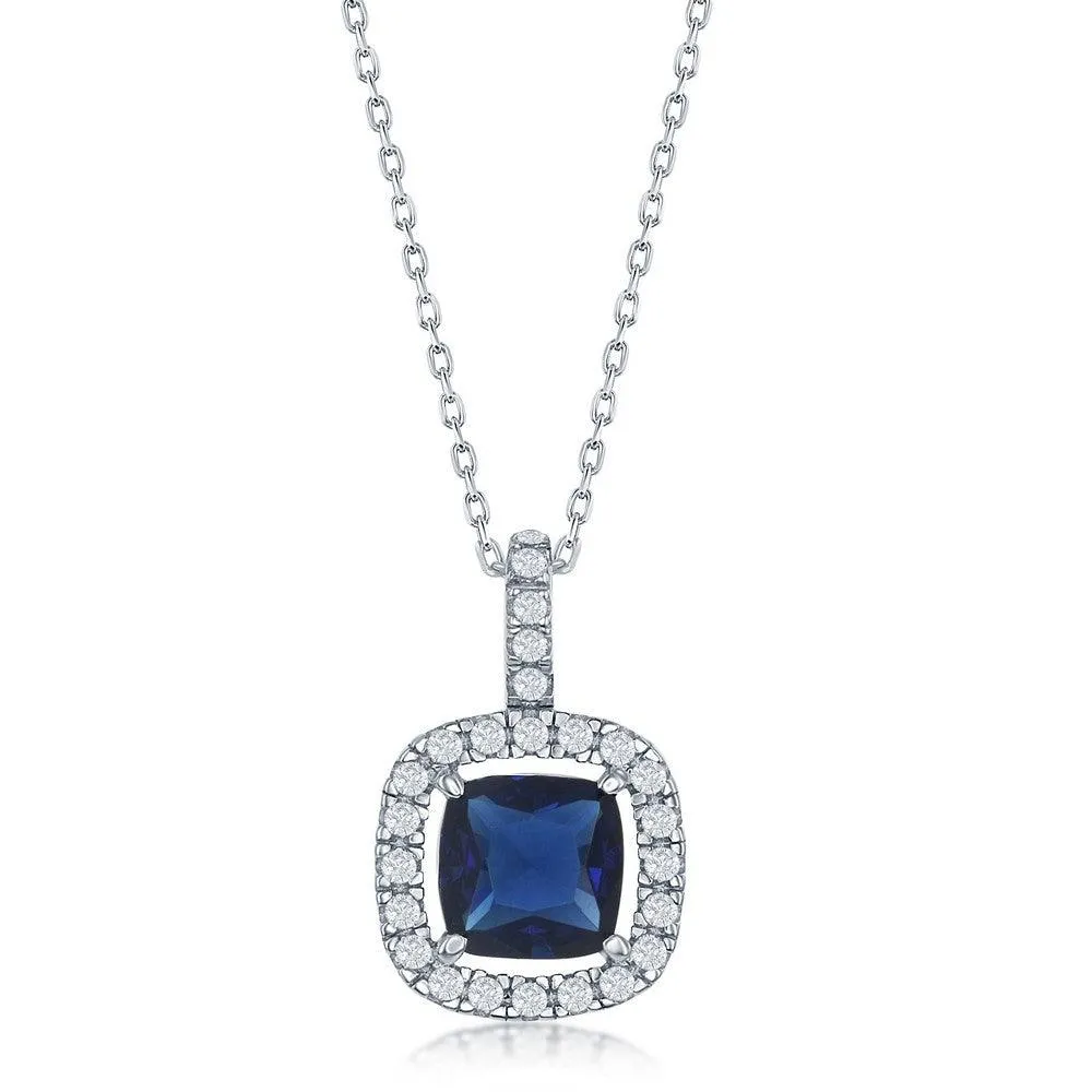 Sterling Silver Genuine Blue Sapphire Stud Pendant 