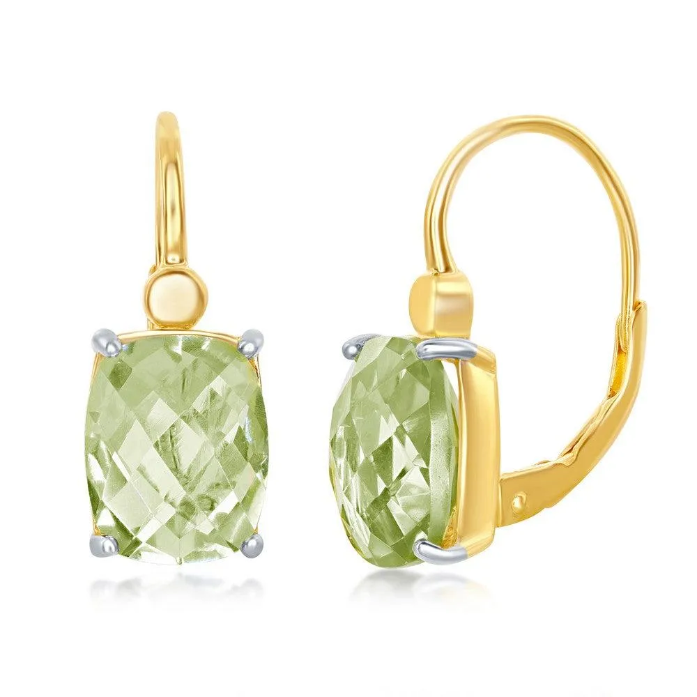 Sterling Silver Gold Plated 4.904cttw Green Amethyst Earrings 