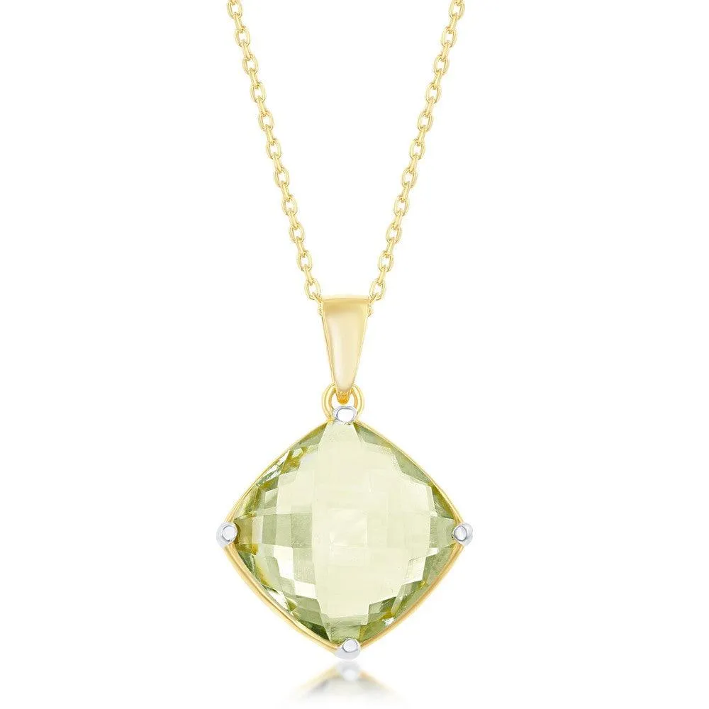 Sterling Silver Gold Plated 7.22cttw Green Amethyst Necklace 