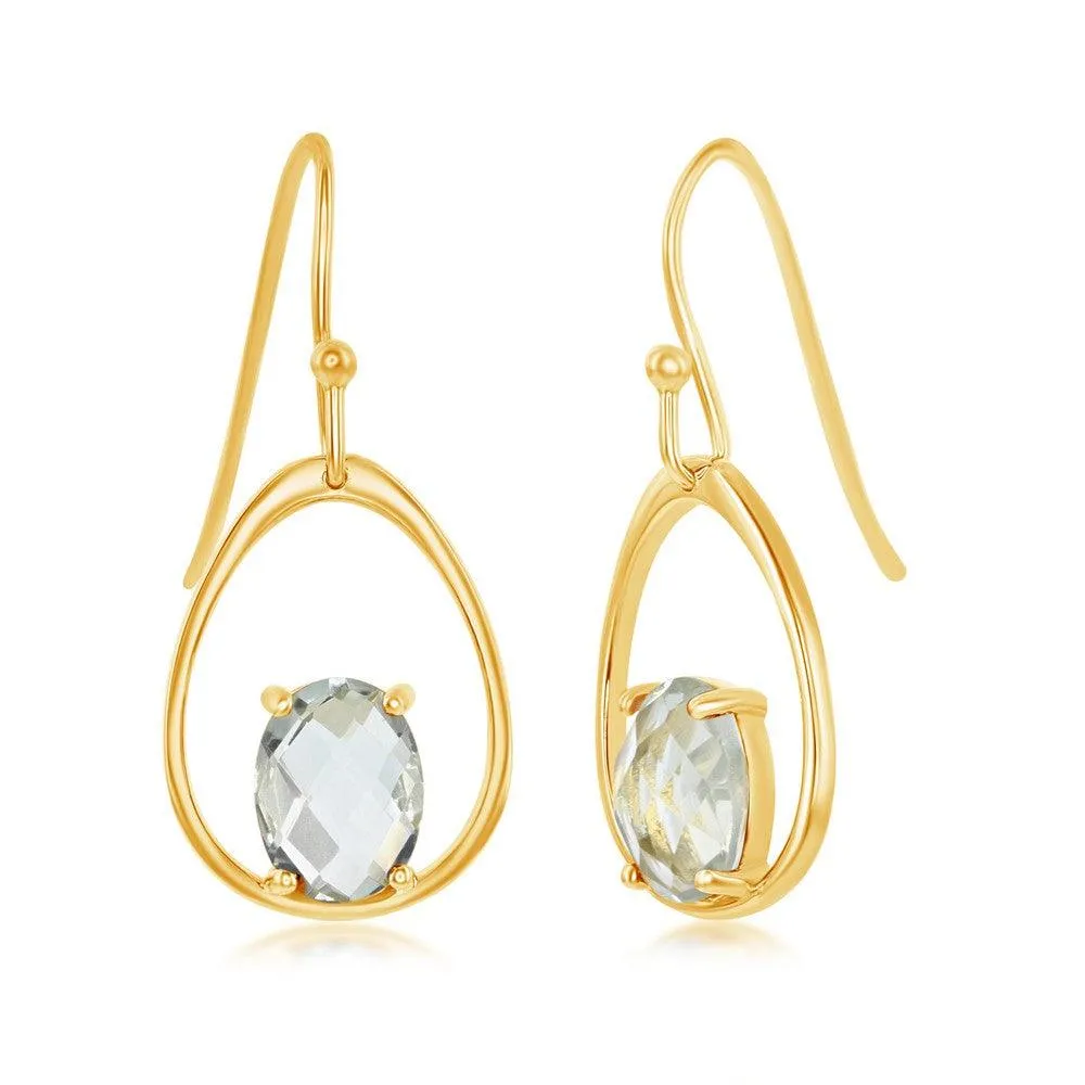 Sterling Silver Gold Plated Four Prong Green Amethyst Earrings 