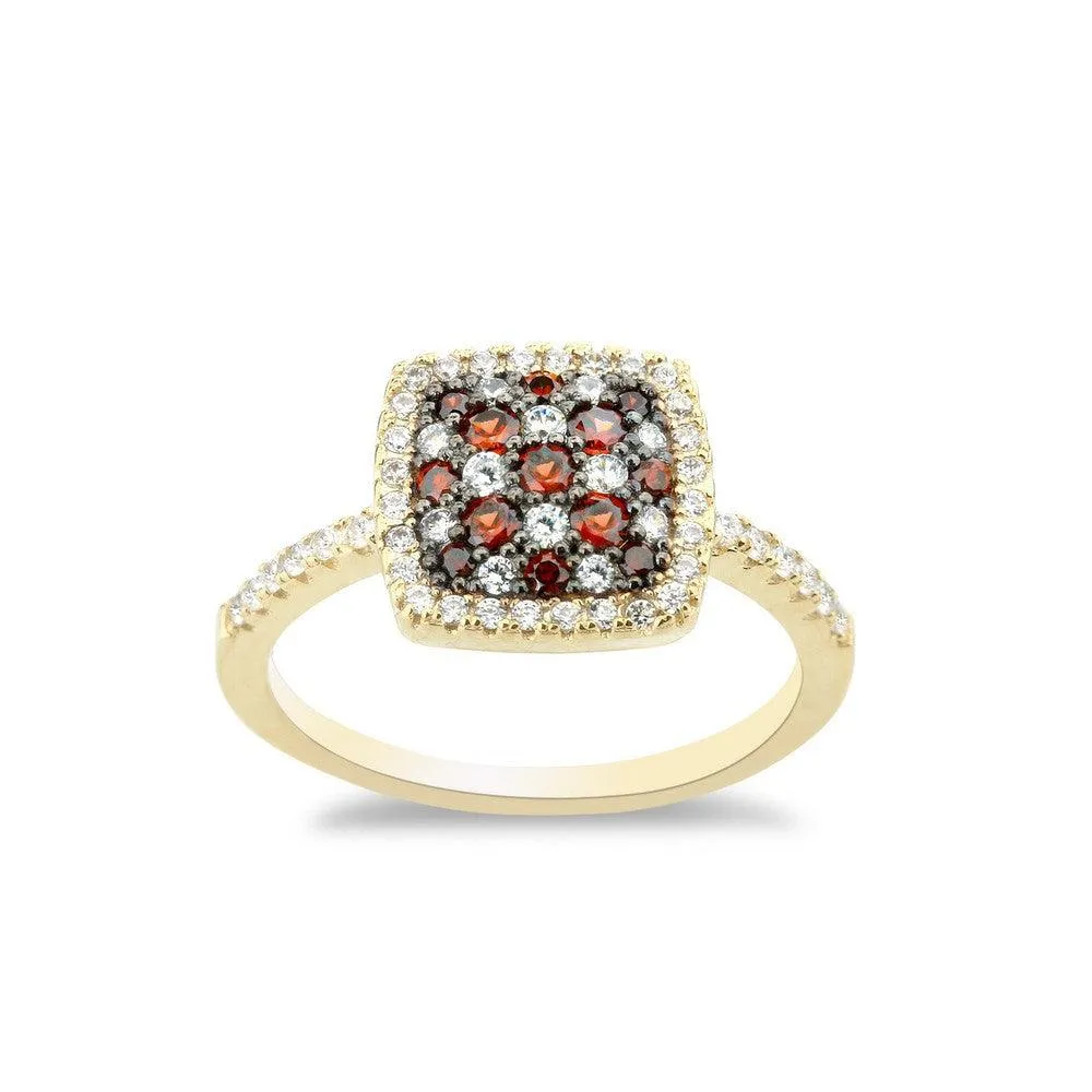 Sterling Silver GP Square Garnet CZ Micro Pave Ring, Size 8 