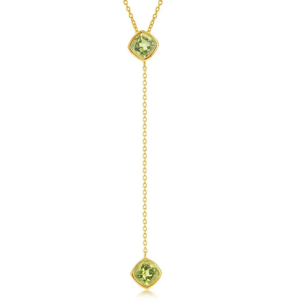 Sterling Silver GP Square Peridot with Long Hanging Chain Necklace 