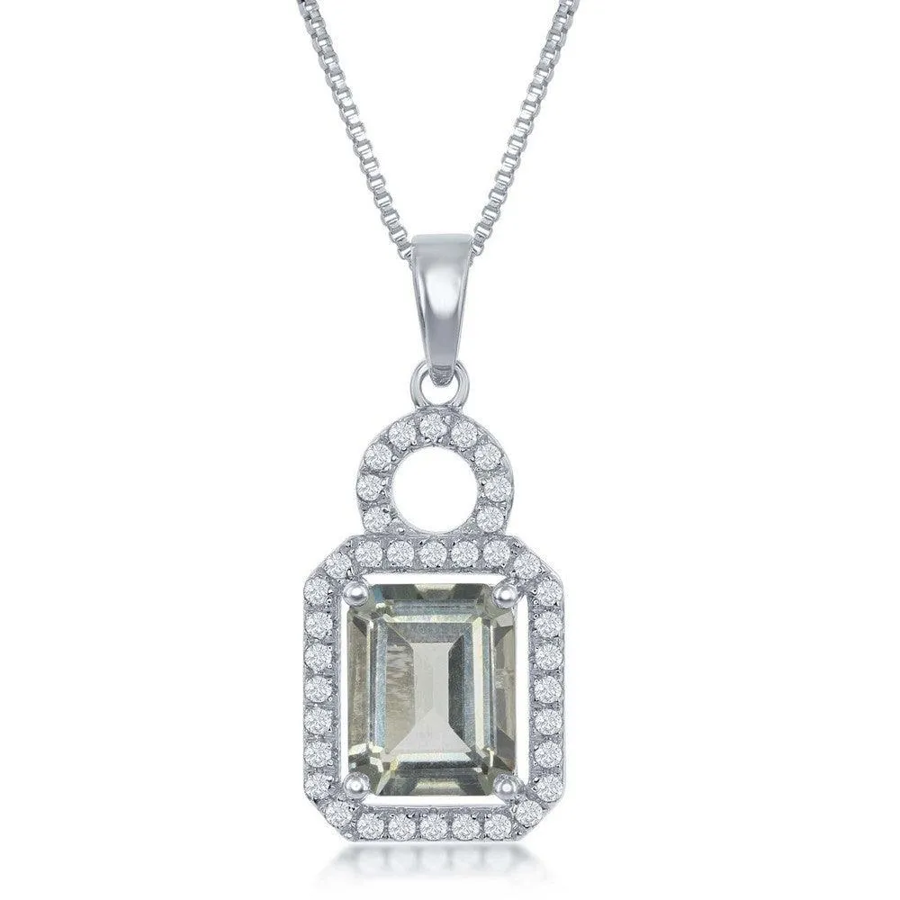 Sterling Silver Green Amethyst Border Necklace 