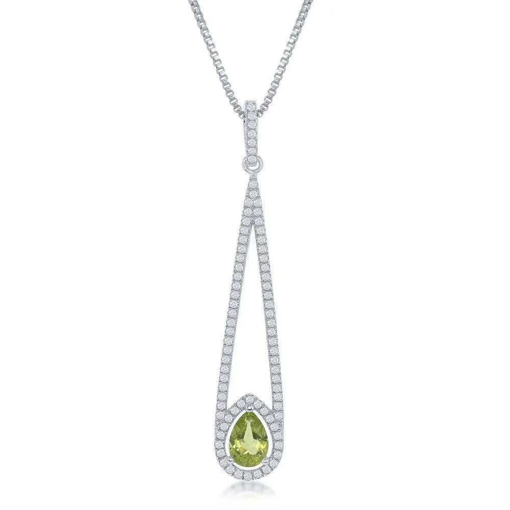 Sterling Silver Green Peridot Teardrop Necklace 