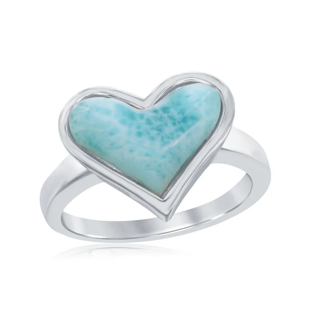 Sterling Silver Heart-Shaped Larimar Ring, Size 9 