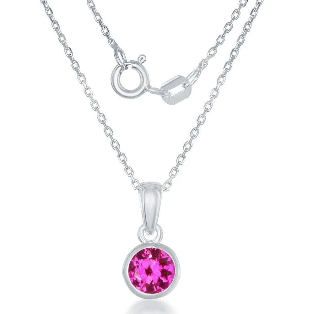 Sterling Silver July Ruby Bezel Set Pendant Chain 