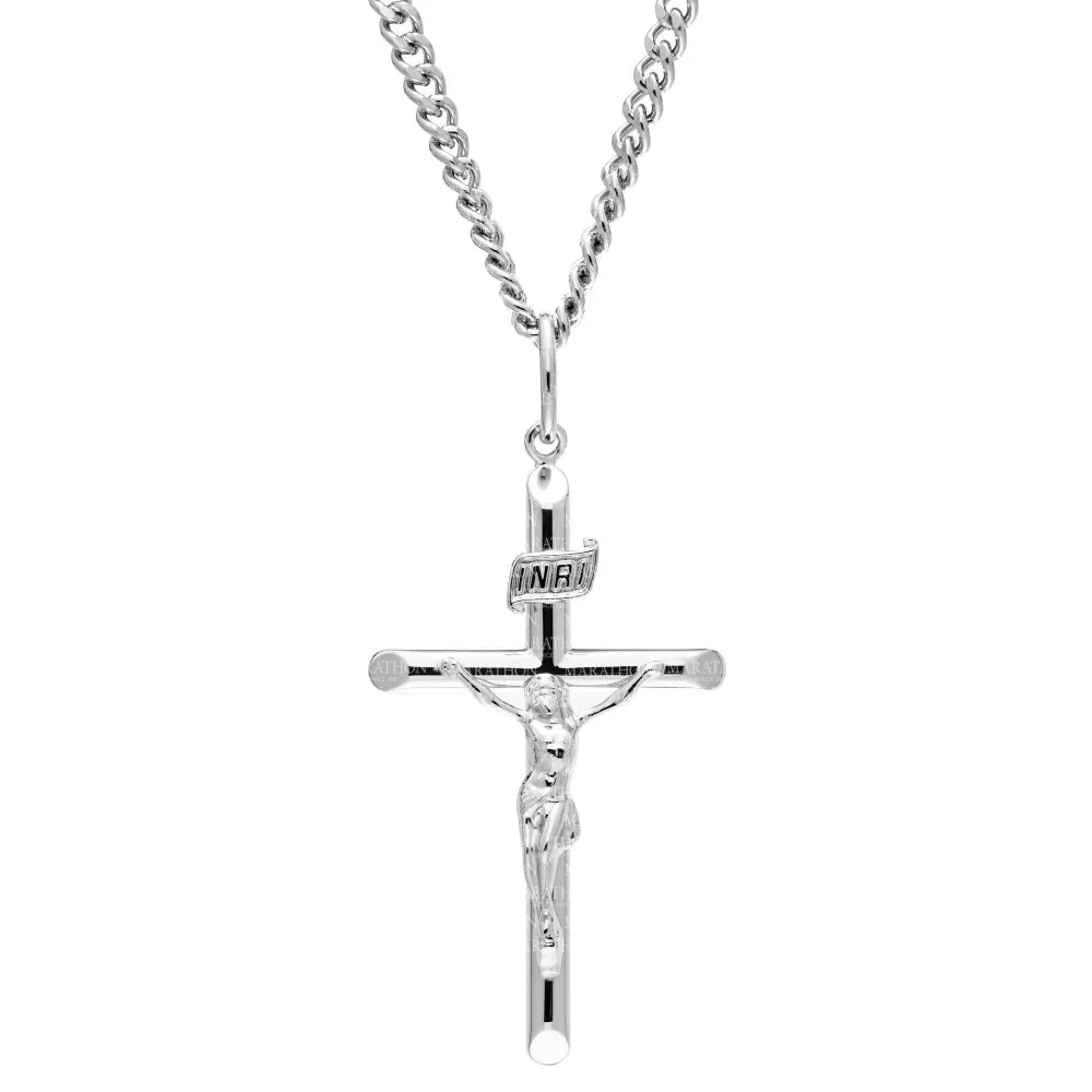 Sterling Silver Large Crucifix Pendant Necklace 