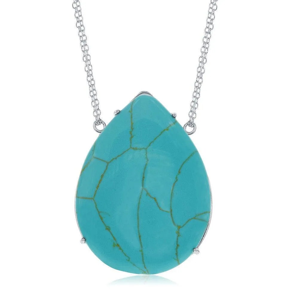 Sterling Silver Large Teardrop Turquoise Necklace 