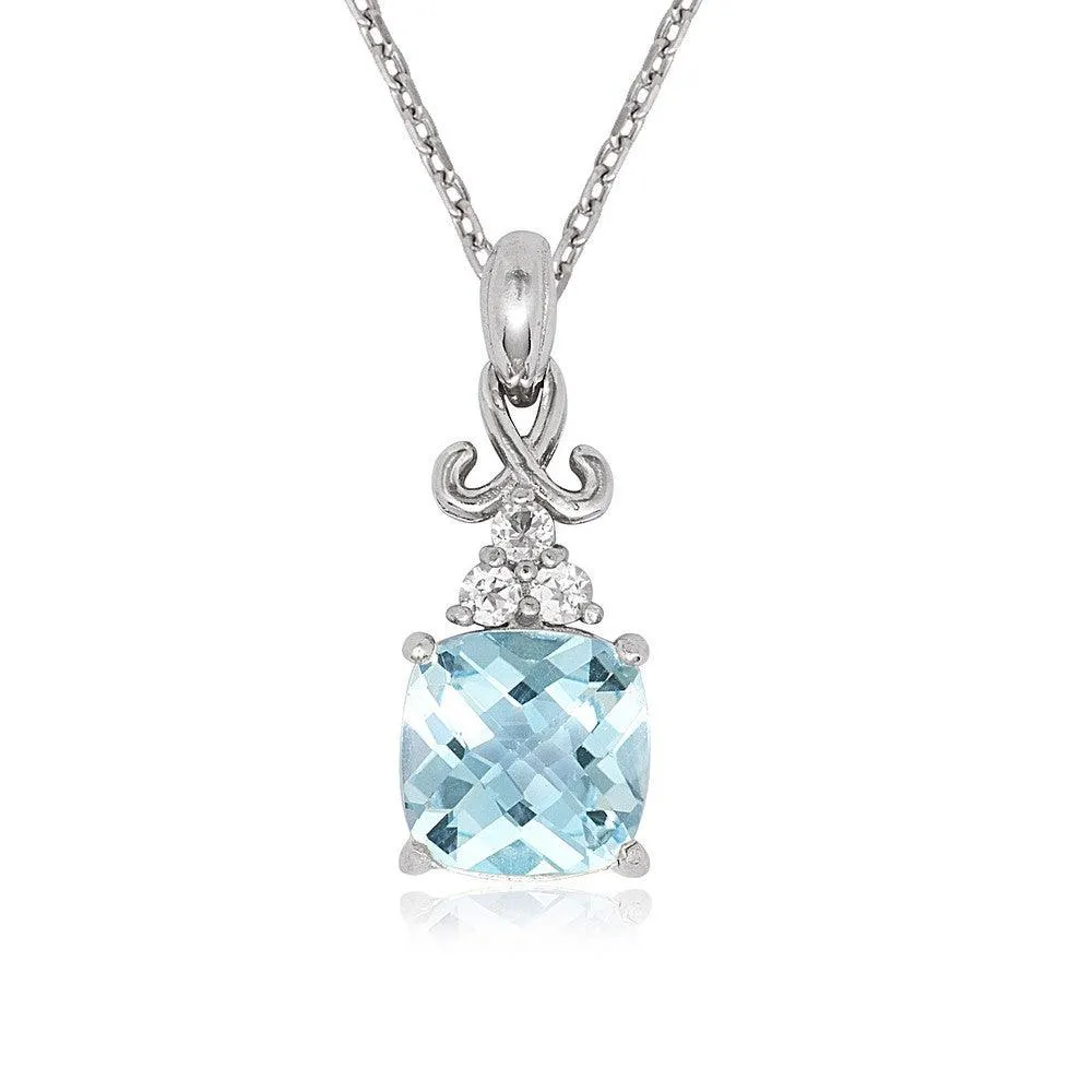 Sterling Silver Larger Square Blue Topaz Pendant 