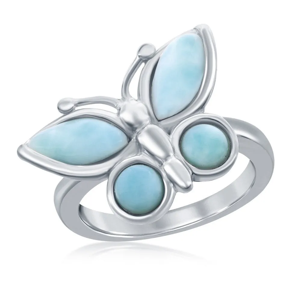 Sterling Silver Larimar Butterfly Ring, Size 9 