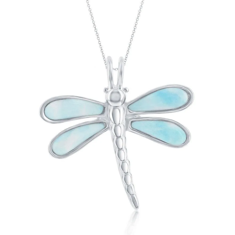 Sterling Silver Larimar Dragonfly Pendant 